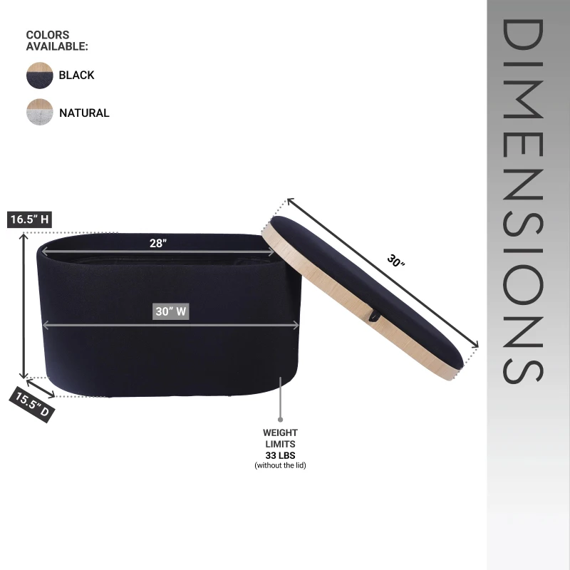 Multi-Functional Storage Ottoman with Reversible Tray Top, Versatile Seat for Living Rooms, 30" L x 15.5" W x 16.5" H, Black