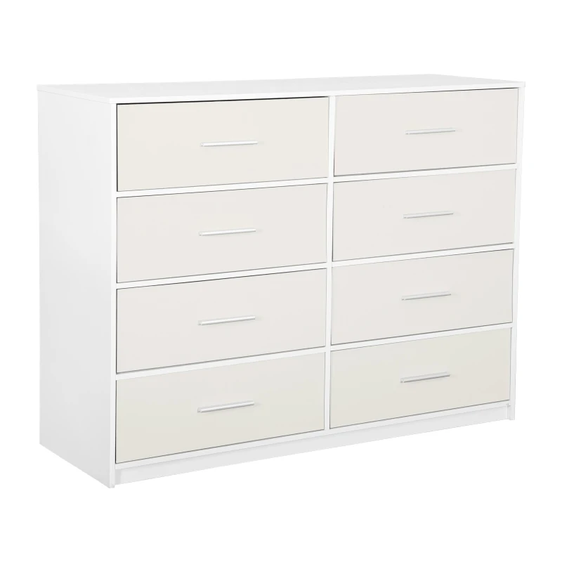 Roomy 8-Drawer Dresser with Water-Resistant Top, Ideal Storage Chest for Bedrooms, Living Rooms, TV Stand, 44.5" L x 16" W x 34.5" H, White