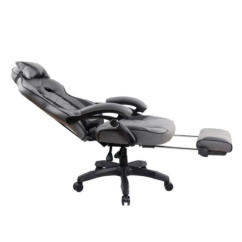 Comforting Executive Chair with Extending Footrest and Headrest Pillow, Ergonomic Office Chair for Gaming Rooms, 28″ L x 27″ W x 48.5″ H, Gray