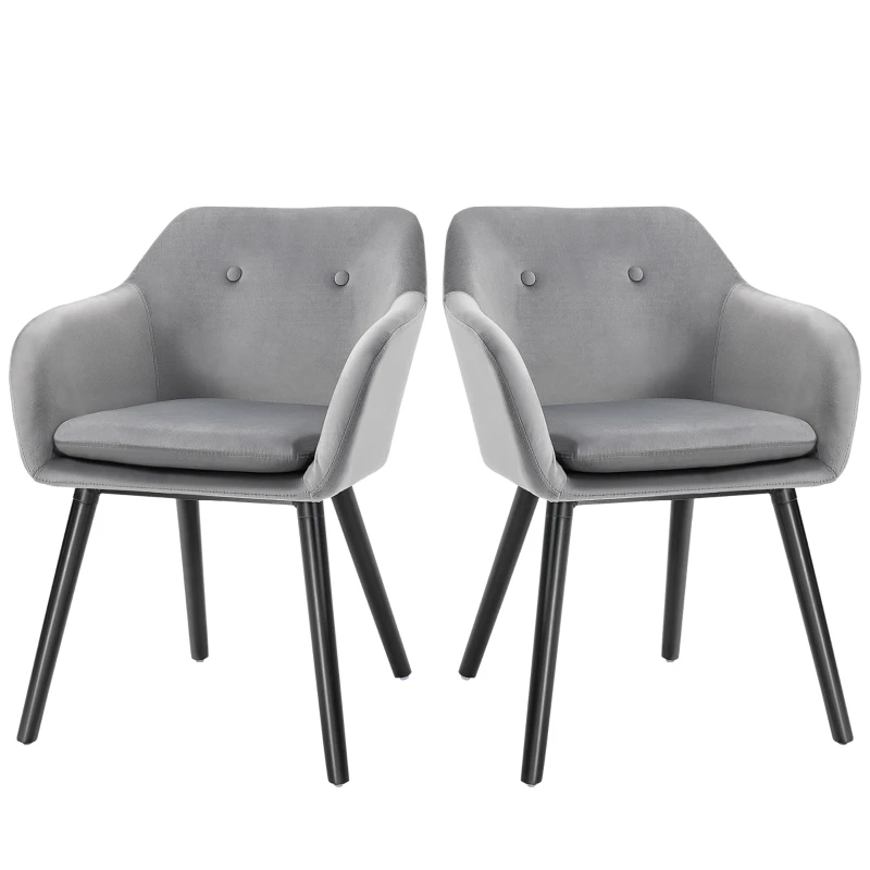 HOMCOM Modern Dining Chairs Set of 2, Kitchen Chairs Upholstered Fabric Velvet-Touch, Backrest and Armrests, Kitchen Counter Dining Room, Grey