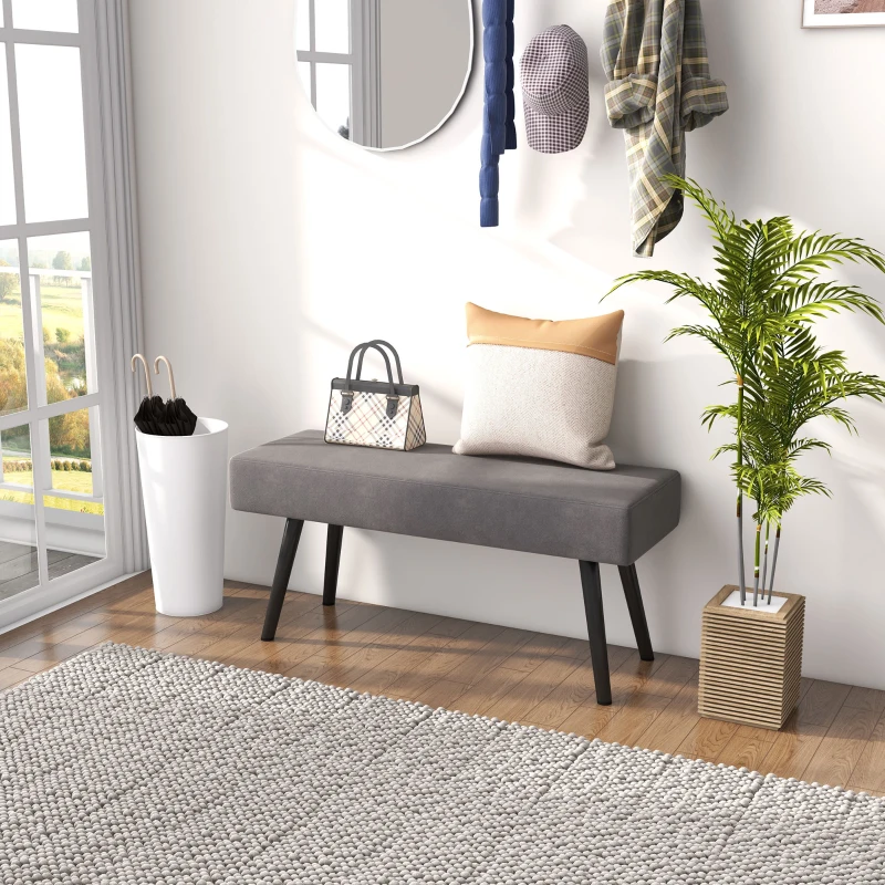 HOMCOM 39 Inches Upholstered Bedroom Bench, Modern End of Bed Bench with Steel Legs, Gray