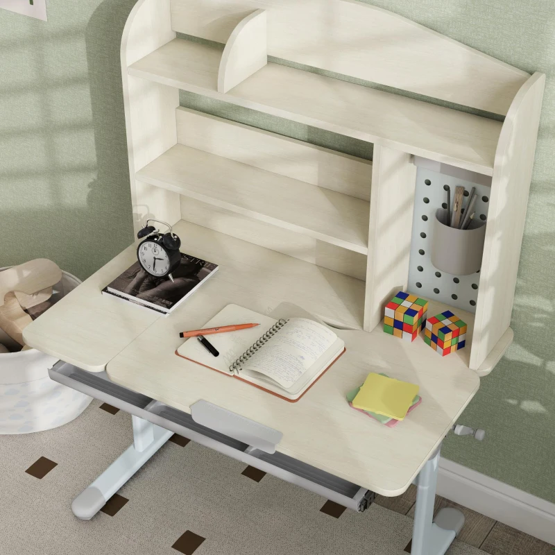 Qaba Kids Desk Height Adjustable with Tilted Desktop, Storage, Drawer, Pegboard, for 3-12 Years