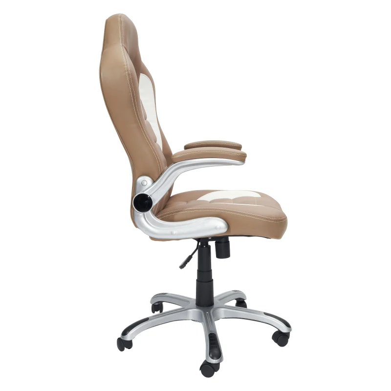 Racer-style Chair with Flip-Up Arms and TechniFlex Upholstery, Flexible Racer Seat with Locking Tilt Control, 26.5" L x 27" W x 47" H, Camel
