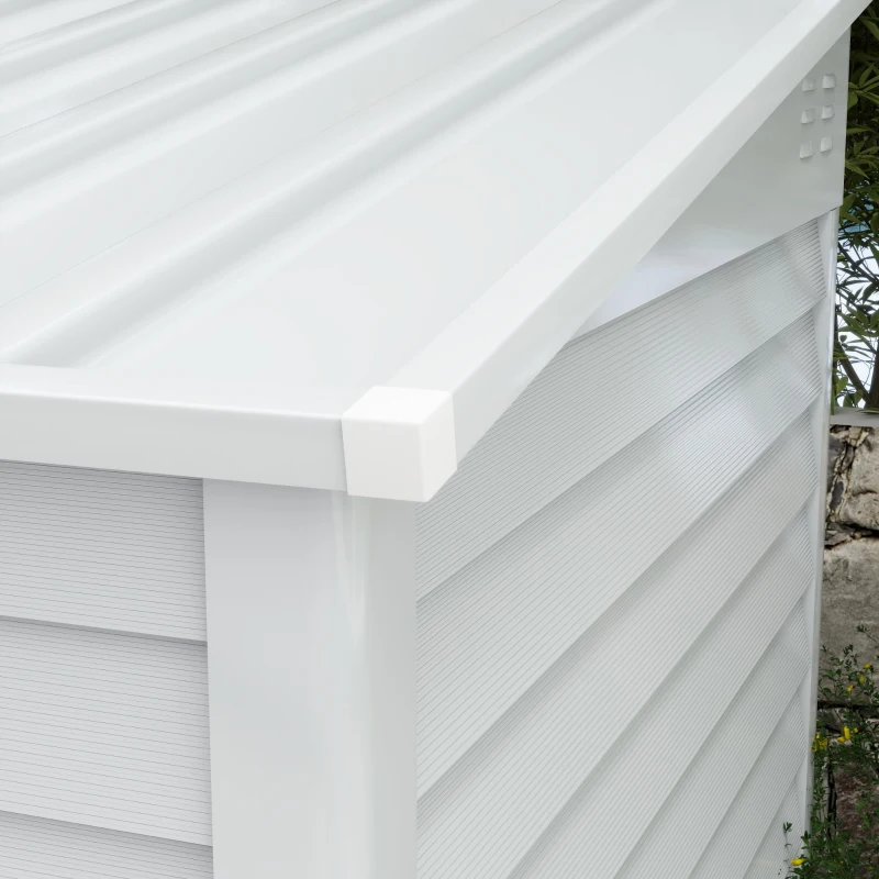 Outsunny 4.6' x 9' Steel Outdoor Storage Shed, Lean to Shed with Foundation Kit, Lockable Doors, Gloves and 2 Vents, White