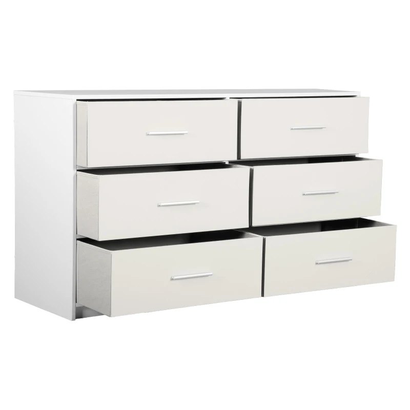 Versatile 6-Drawer Dresser with Water-Resistant Top, Ideal Storage Chest for Bedrooms, Playrooms, Entryways, 44.5" L x 16" W x 26.5" H, White