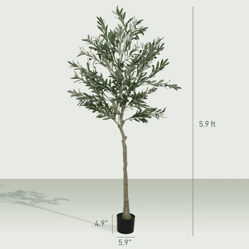 HOMCOM 6ft Artificial Olive Tree in Pot with Silk Leaves, Fruits, Faux Tree, Indoor Fake Plant for Home, Office, Living Room(m-3)