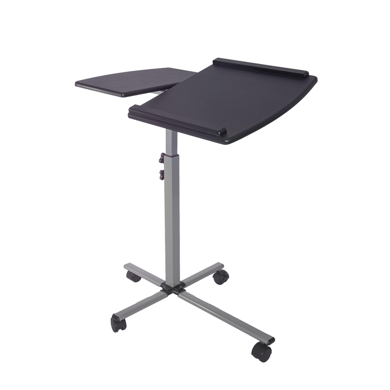 Ergonomic Rolling Laptop Cart with Two Safety Edge-Stoppers, Functional Laptop Stand with Stationary Writing Panel, 30″ L x 22.5″ W x 29.5″ H, Black