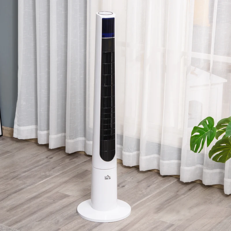 HOMCOM 38 Inch Tower Fan for Bedroom Cooling, 70°Oscillating Fan with 3 Speeds, 12H Timer, and Remote Control, Standing Floor Fan for Home Office, White