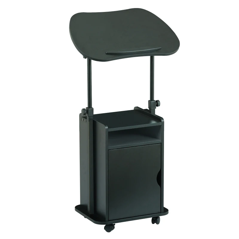 Practical Laptop Cart with Adjustable Tilting Panel, Mobile Workstation for Home Offices, Classrooms, or Bedside, 23.5″ L x 15.5″ W x 31.5″ H, Black