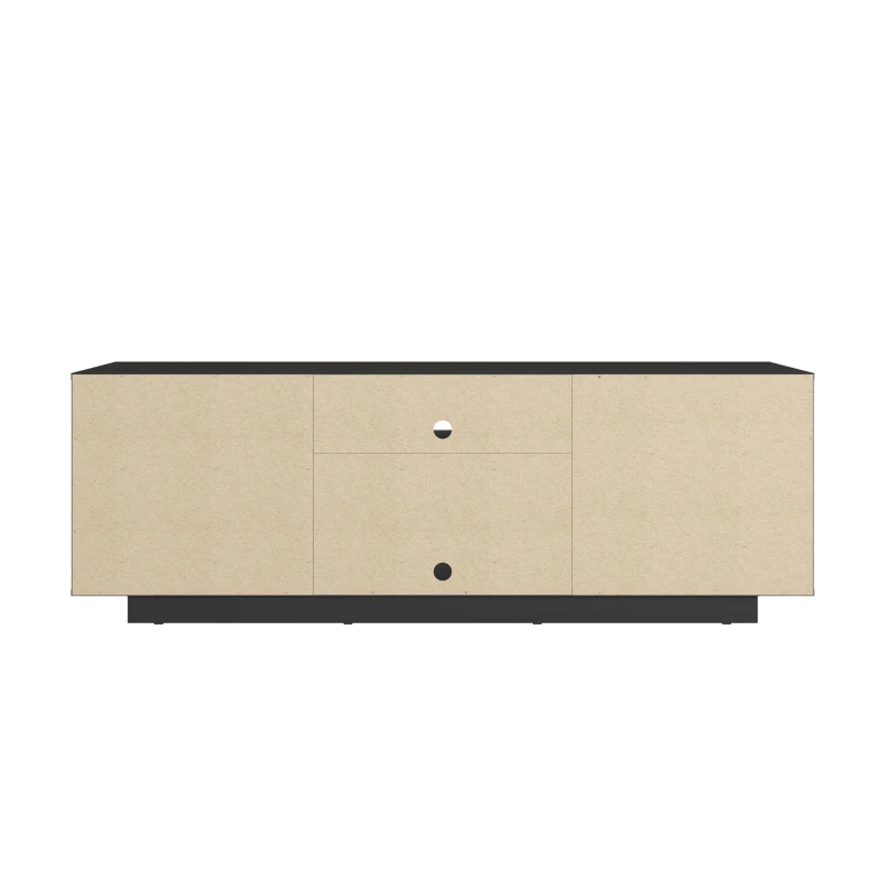 Sleek Modern TV Stand with Patterned Storage Doors, Contemporary Media Entertainment Console for Living Room, 63" L x 14" W x 21.5" H, Black