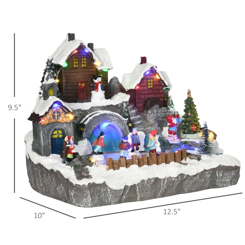 HOMCOM Christmas Village, Skating Pond Animated Winter Wonderland Set with Multicolored LED Light, Plug-In Christmas Decoration