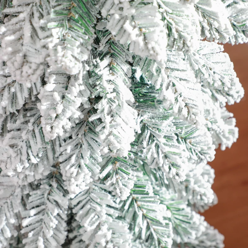 HOMCOM 5' Tall Unlit Slim Pencil Xmas Tree, Snow-Flocked Artificial Christmas Tree with Realistic Branches and 301 Tips, Green