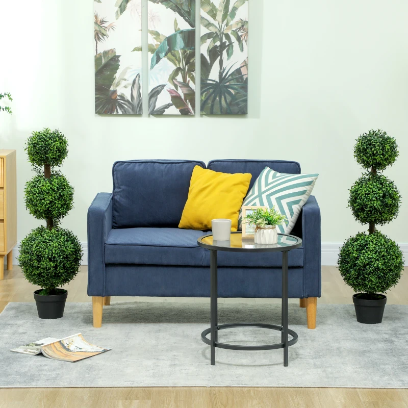 HOMCOM Set of 2 Artificial Ball Boxwood Topiary Trees, Fake Plants in Pot for Indoor Outdoor Living Room Green