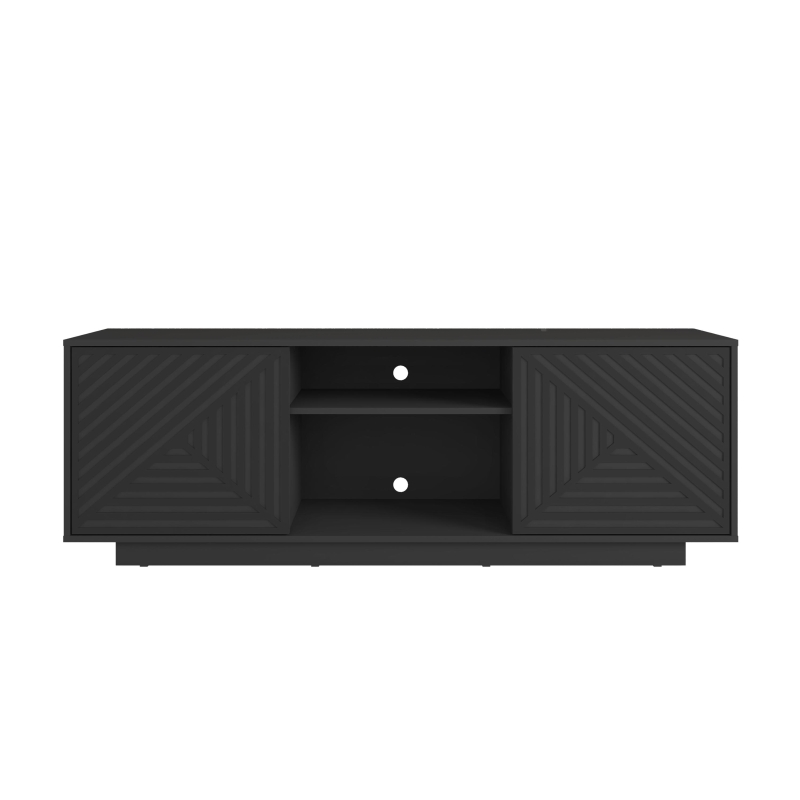 Sleek Modern TV Stand with Patterned Storage Doors, Contemporary Media Entertainment Console for Living Room, 63" L x 14" W x 21.5" H, Black