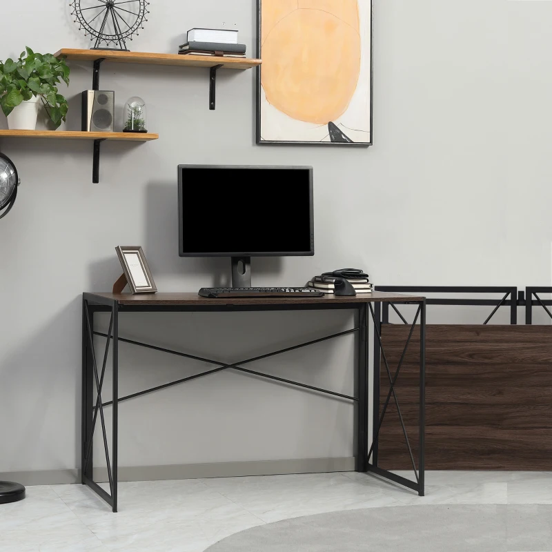 HOMCOM Folding Computer Desk, 47.25"W Home Office Writing Desk with Metal Frame, Brown