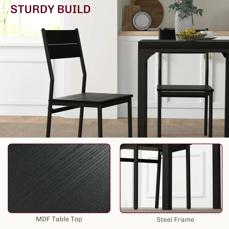 HOMCOM Dining Table Set for 2, 3 Piece Kitchen Table and Chairs with Metal Legs for Small Spaces, Black