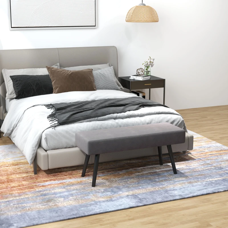 HOMCOM 39 Inches Upholstered Bedroom Bench, Modern End of Bed Bench with Steel Legs, Gray