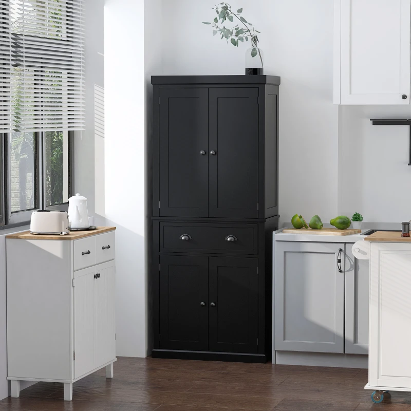 HOMCOM 72.5" Kitchen Cabinet, Pantry Storage Cabinet with Doors and Shelves, Freestanding Food Pantry Cabinet, Black