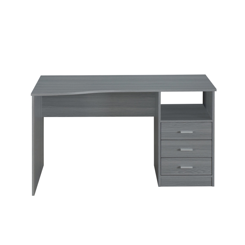 Classic Computer Desk with 3 Drawers and Side Shelf, Modern Contoured Workstation Table for Home Office Studio, 51" L x 23.5" W x 29.5" H, WengeGrey