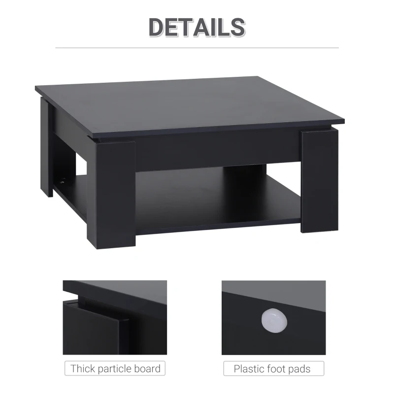 HOMCOM 2 Tier Simple Modern Coffee Table Bottom Shelf Living Room Black