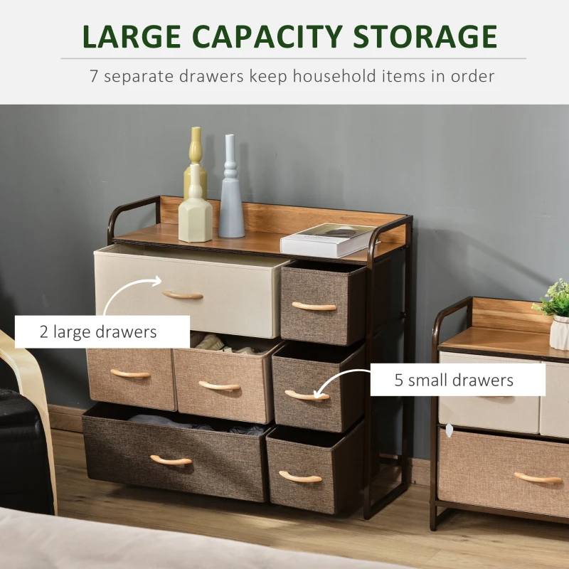 HOMCOM 3-Tier Storage Organizer for Bedroom Entryway, 7-Drawer Dresser with Steel Frame for Bedroom, Maple Wood