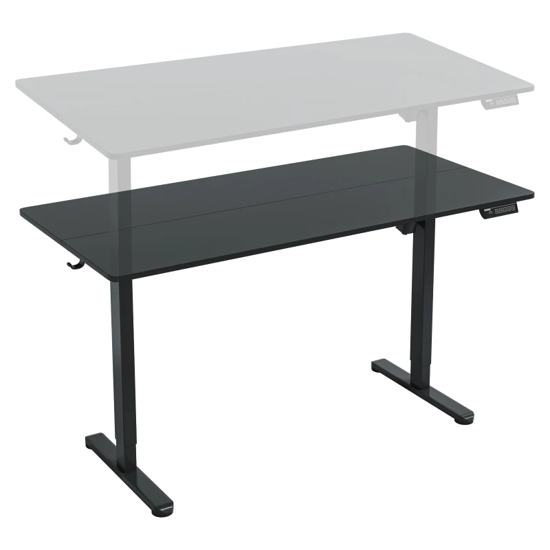 Sleek Electric Standing Desk with 3 Memory Presets and Hooks, Height Adjustable Sit to Stand Computer Desk for Home Office, 55'' L x 23.5″ W x 28'' H, Black