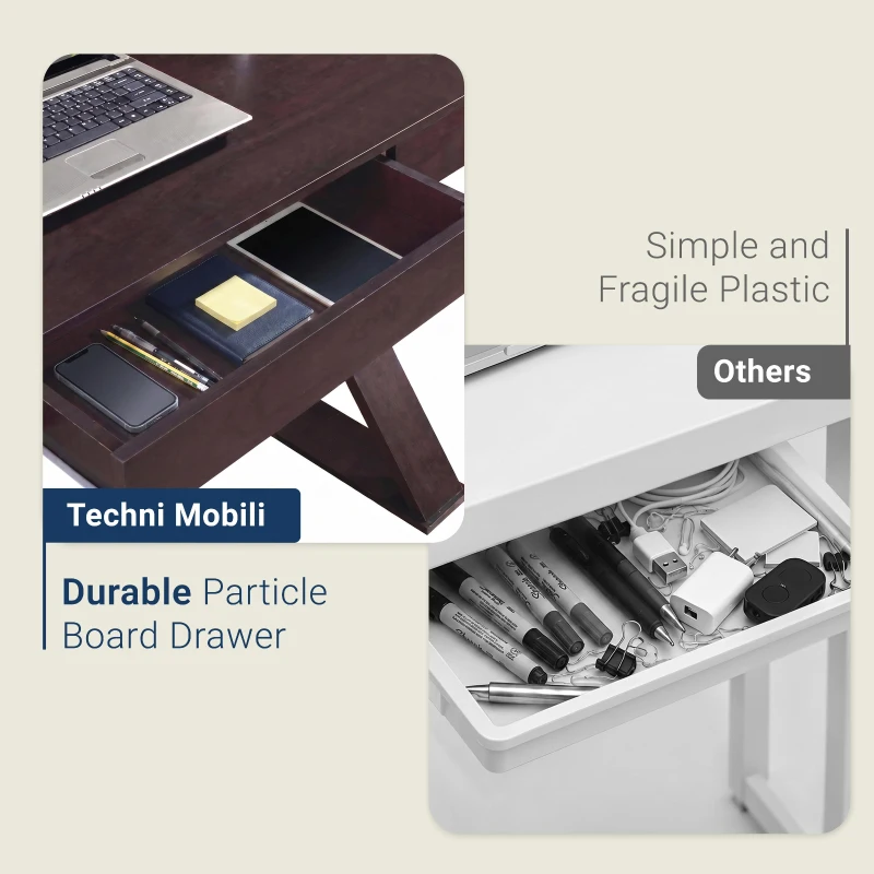 Trendy Writing Desk with Center Storage Drawer and X-Shaped Legs, Modern Home Office Computer Desk for Workspace, 47" L x 22" W x 30" H, Espresso