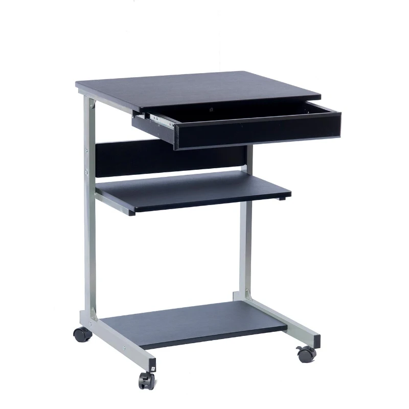 Heavy-Duty Laptop Cart with Single Drawer and Open Shelf, Compact Rolling Laptop Desk for Dorms or Homes, 21.5" L x 20.5" W x 30" H, Black