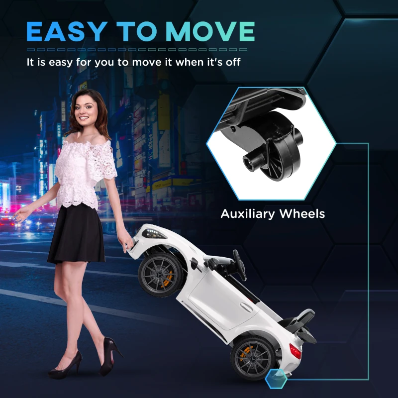 Qaba Mercedes-Benz AMG GTR Licensed 12V Battery Powered Kids Electric Car w/ Remote Control & Soft Start, White