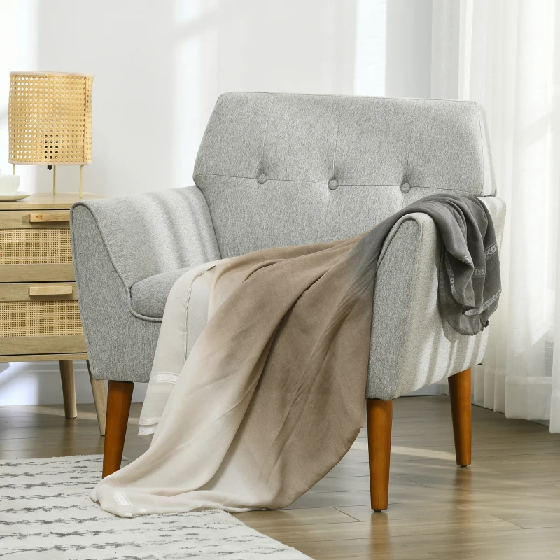 HOMCOM Traditional Accent Chair, Button Tufted Armchair with Wood Legs for Living Room, Bedroom, Light Gray