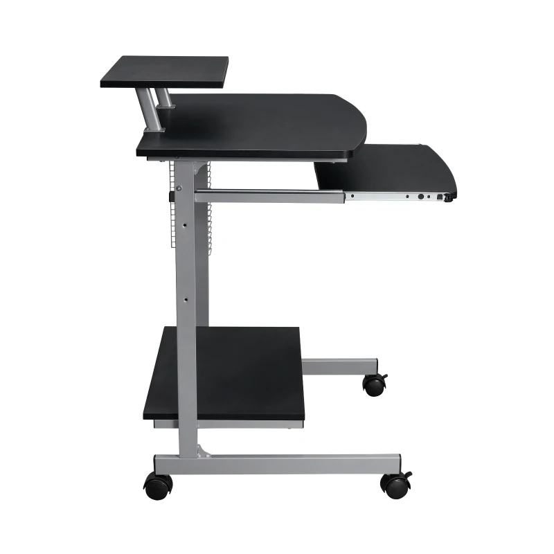 Compact Computer Cart with Adjustable Shelf and Slide-Out Keyboard, Space-Saving Desk for Dorms, 28.5" L x 20.5" W x 35.5" H, Black
