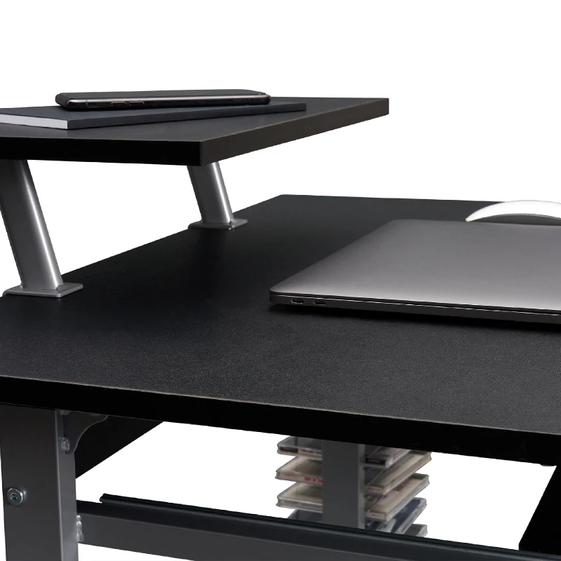 Compact Computer Cart with Adjustable Shelf and Slide-Out Keyboard, Space-Saving Desk for Dorms, 28.5" L x 20.5" W x 35.5" H, Black