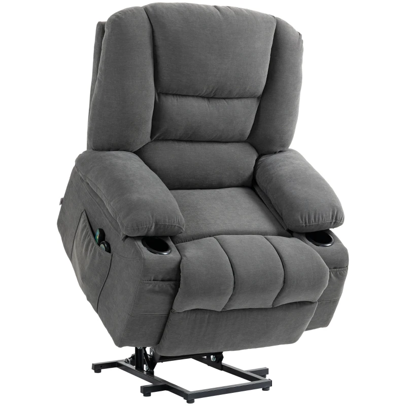 HOMCOM Power Lift Chair, Electric Recliner Chair with Vibration Massage, Heat, Side Pockets, Quick Assembly, Charcoal Gray