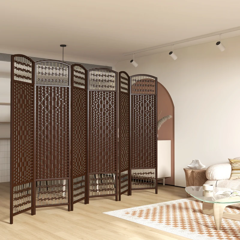 HOMCOM 6 Panel Folding Room Divider Portable Privacy Screen Wave Fiber Room Partition for Home Office Brown