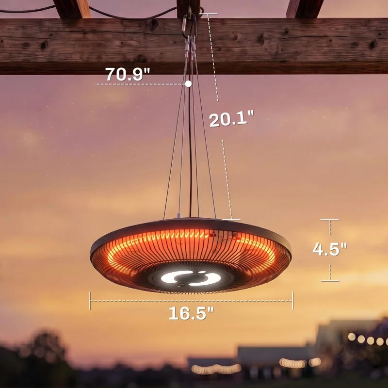 Outsunny Electric Hanging Patio Heater with LED Light, 750/1500 W IP65 Ceiling Mounted Infrared Outdoor Heater, Black
