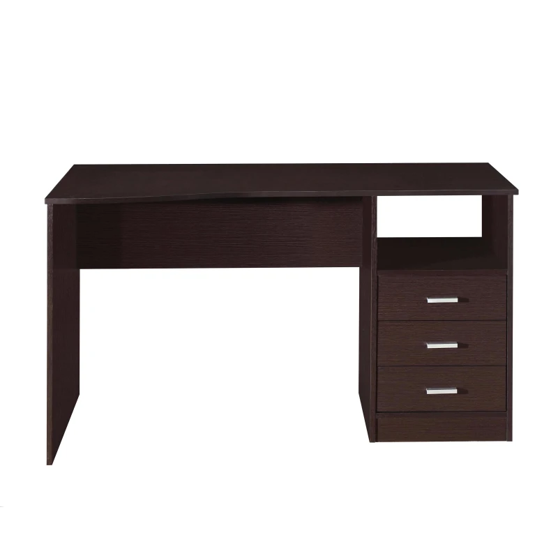 Classic Computer Desk with 3 Drawers and Side Shelf, Modern Contoured Workstation Table for Home Office Studio, 51" L x 23.5" W x 29.5" H, Wenge