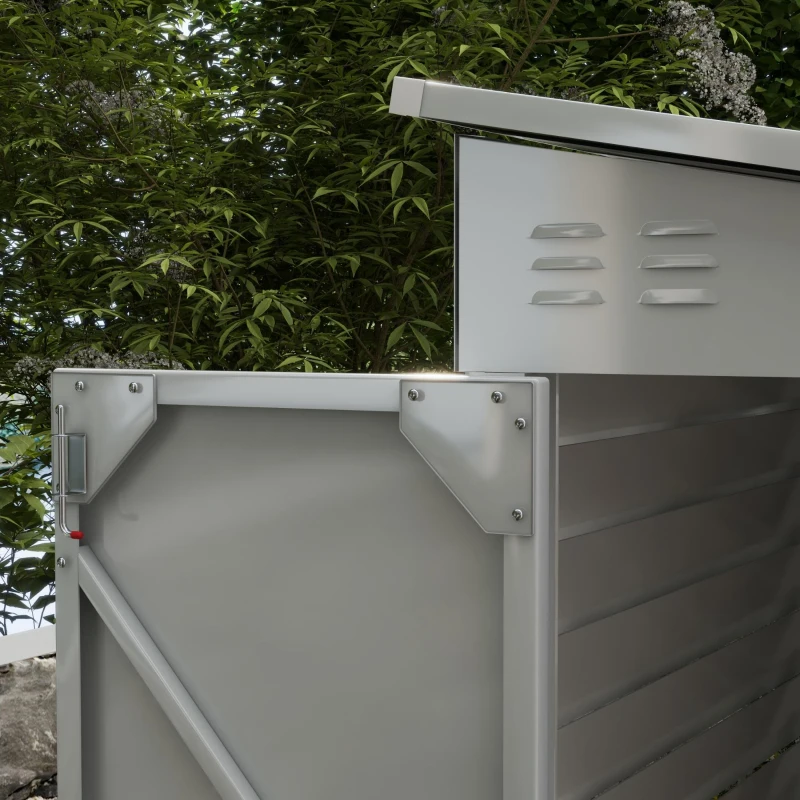 Outsunny 4.6' x 9' Steel Outdoor Storage Shed, Lean to Shed with Foundation Kit, Lockable Doors, Gloves and 2 Vents, White