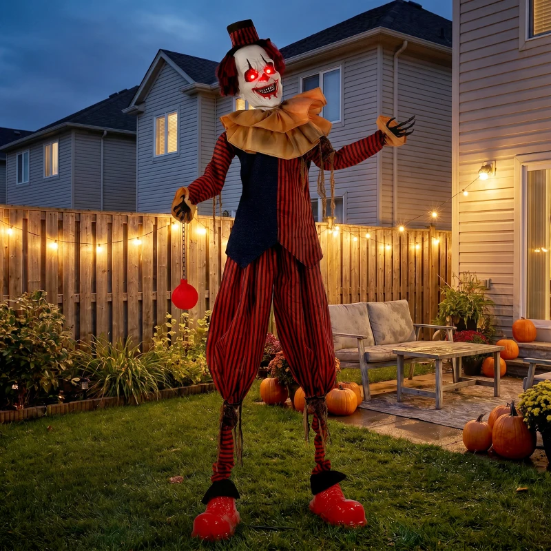 HOMCOM Large Animated Clown Halloween Decorations with Sound Touch Activated, Light Up Eyes, Animated Prop