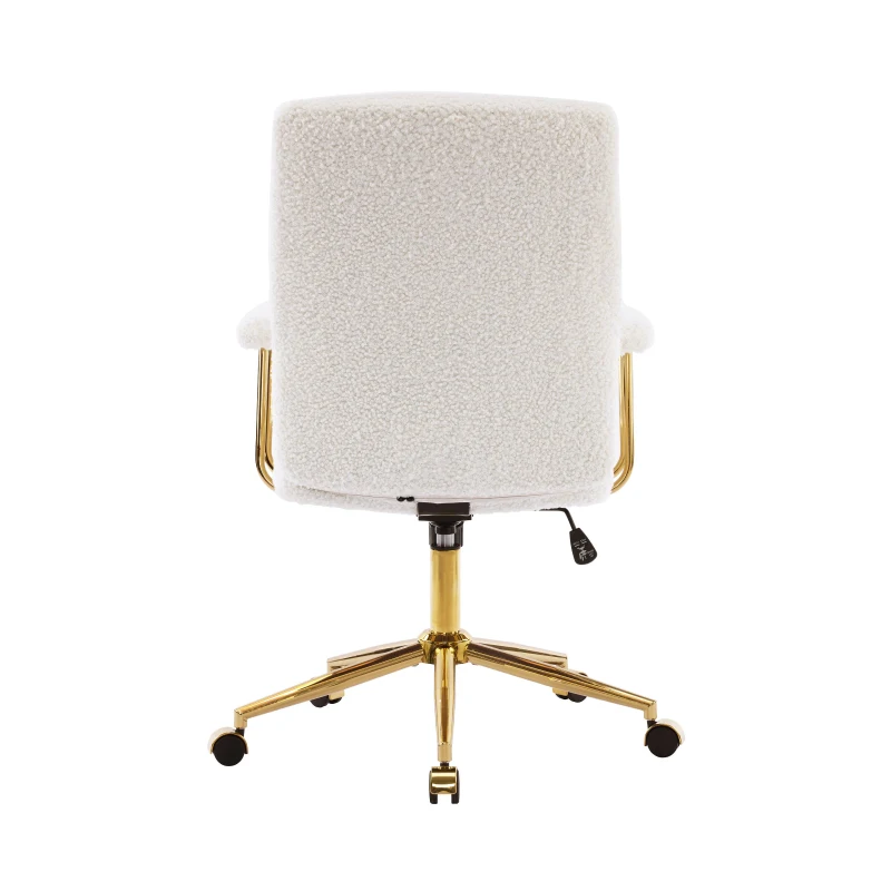 Chic Boucle Office Chair with Foam-Padded Back and Seat, Height-Adjustable Desk Chair for Studies Offices, 26" L x 26.5" W x 42.5" H, White