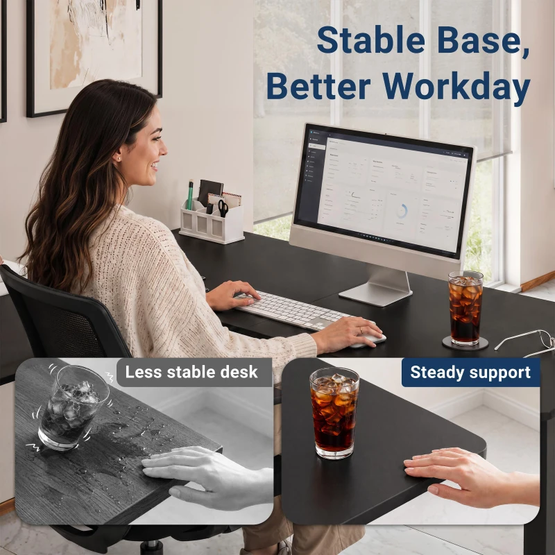Sleek L-Shaped Standing Desk with 3 Memory Presets and Hooks, Height Adjustable Electric Computer Desk for Home Office, 63'' L x 55'' W x 28'' H, Black