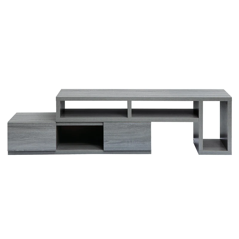 Modern Asymmetrical TV Stand with Expandable Sliding Frame, Adjustable Media Storage Cabinet for Living Room, 53'' L x 15'' W x 18'' H, Gray