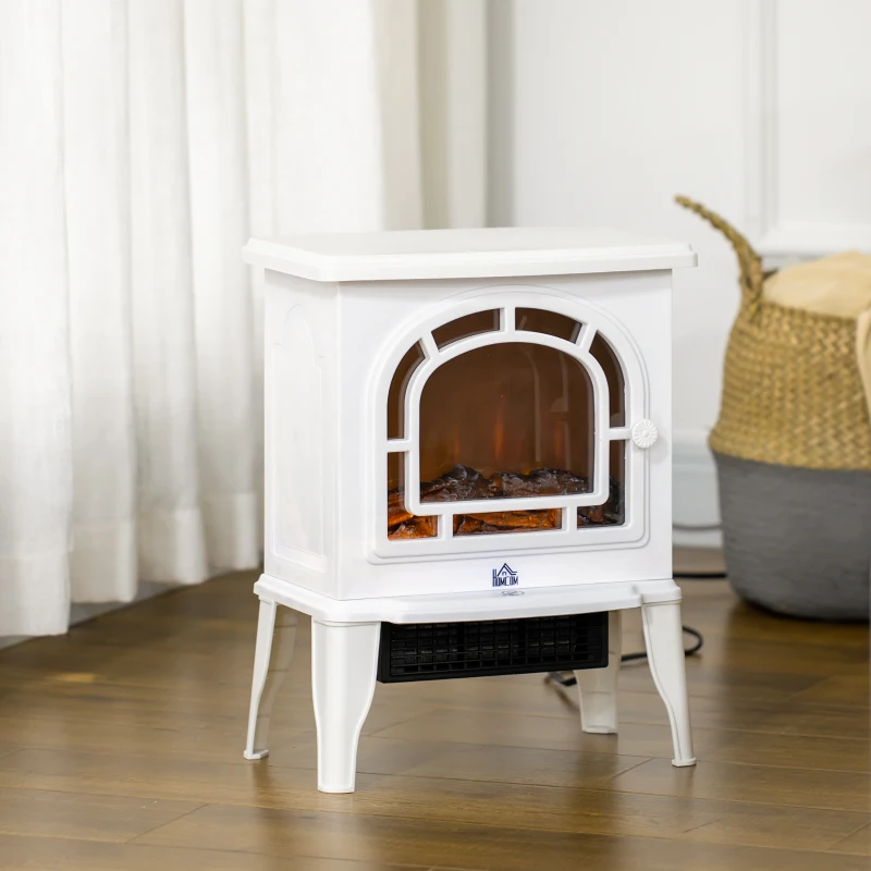 HOMCOM 18" Electric Fireplace Stove, Freestanding Fireplace Heater with Realistic LED Flame, Adjustable Temperature, Overheat Protection, 750W/1500W, White