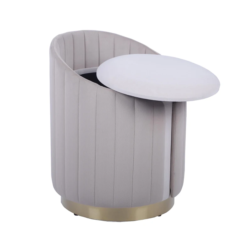 Practical Storage Ottoman with Hidden Compartment, Cozy Vanity Stool for Bedrooms and Living Rooms, 15.5" L x 15.5" W x 19" H, Taupe