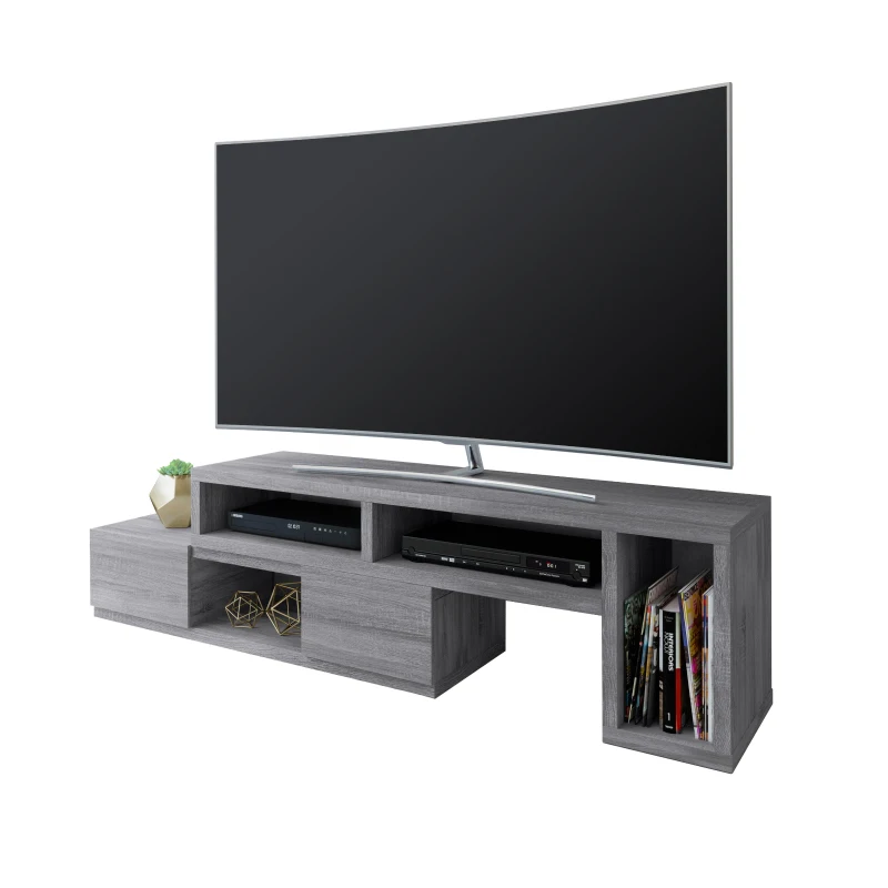 Modern Asymmetrical TV Stand with Expandable Sliding Frame, Adjustable Media Storage Cabinet for Living Room, 53'' L x 15'' W x 18'' H, Gray