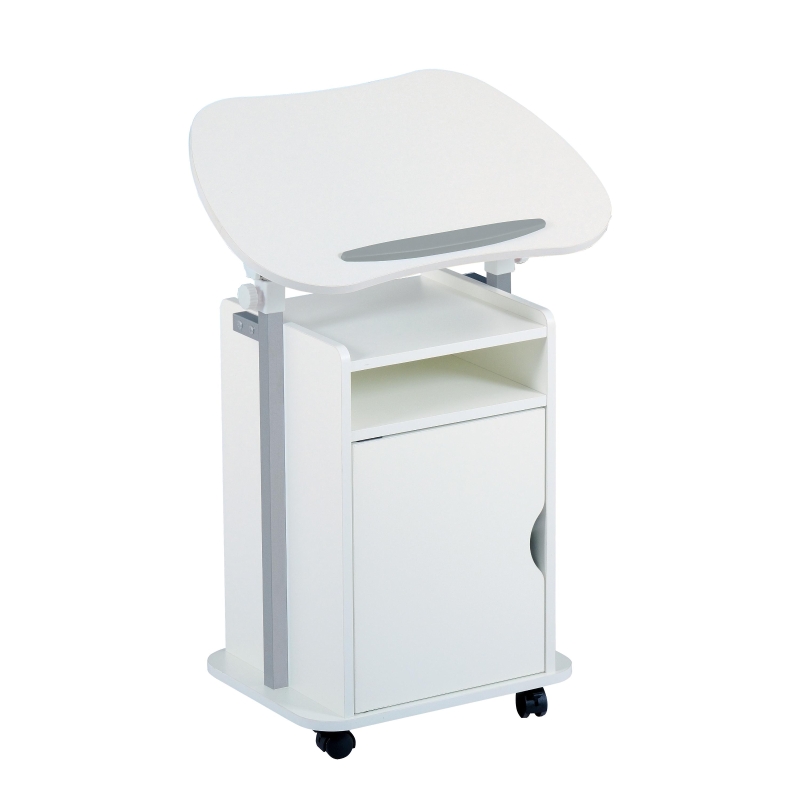 Practical Laptop Cart with Adjustable Tilting Panel, Mobile Workstation for Home Offices, Classrooms, or Bedside, 23.5″ L x 15.5″ W x 31.5″ H, White