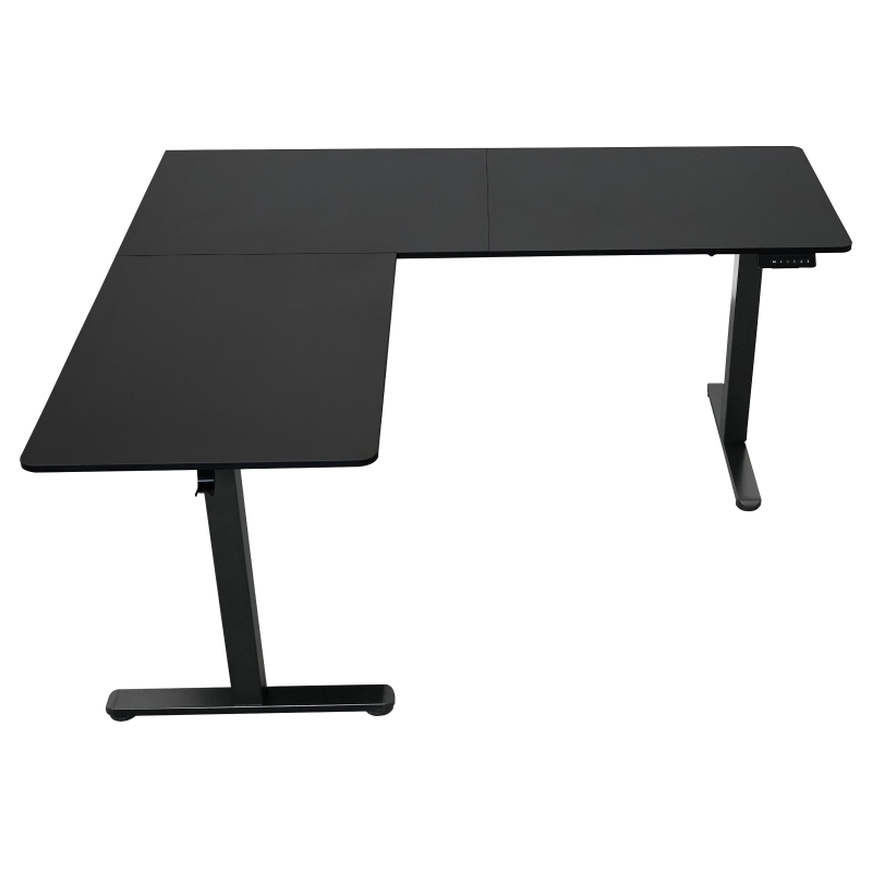 Sleek L-Shaped Standing Desk with 3 Memory Presets and Hooks, Height Adjustable Electric Computer Desk for Home Office, 63'' L x 55'' W x 28'' H, Black