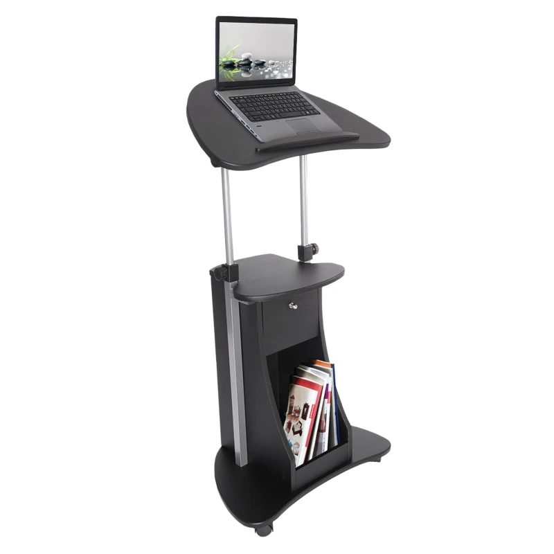 Ergonomic Sit-to-Stand Laptop Cart with Tilting Panel, Storage-Equipped Laptop Stand for Offices, 21.5″ L x 17″ W x 31.5″ H, Black