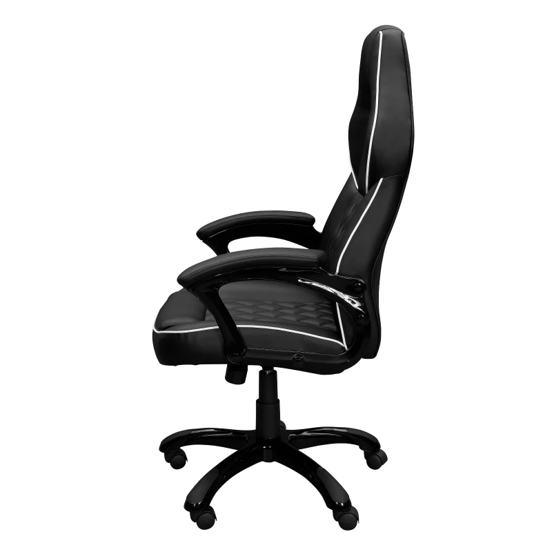 Racer-style Chair with Flip-Up Arms and TechniFlex Upholstery, Flexible Racer Seat with Locking Tilt Control, 25.5″ L x 27.5″ W x 47.5″ H, Black
