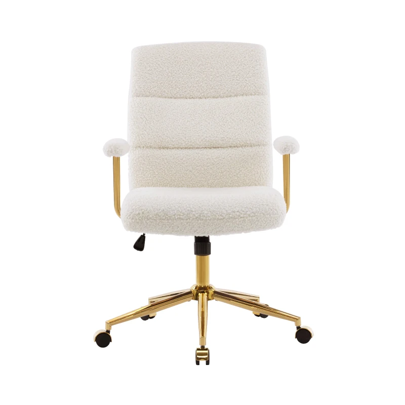 Chic Boucle Office Chair with Foam-Padded Back and Seat, Height-Adjustable Desk Chair for Studies Offices, 26" L x 26.5" W x 42.5" H, White