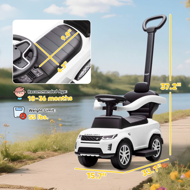 Qaba Land Rover Discovery Licensed Baby Push Car, 2-in-1 Ride on Car with Push Handle and Safety Guardrail, White
